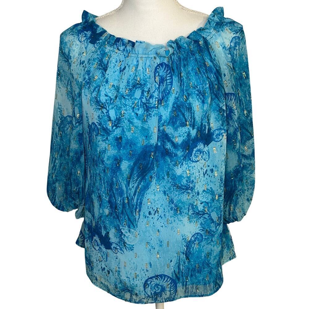 White House Black Market NWT off shoulder clip blouse underwater print size S